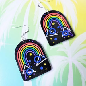 80s Geometric Rainbow Earrings, vaporwave, synthwave, new retro, new wave, pastel image 1