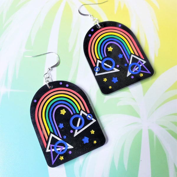 80s Geometric Rainbow Earrings, vaporwave, synthwave, new retro, new wave, pastel