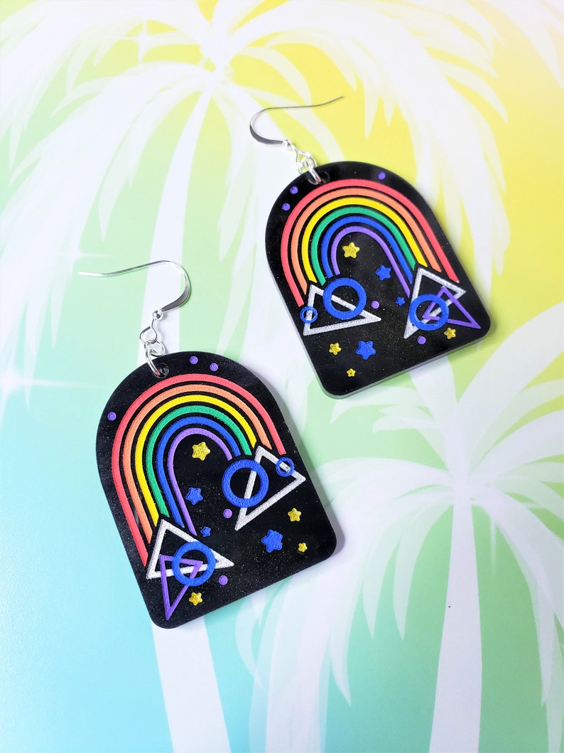 80s Geometric Rainbow Earrings, vaporwave, synthwave, new retro, new wave, pastel image 1