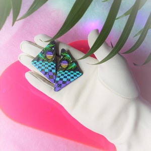 State of Mind Vaporwave Stud Boucles doreilles géométriques, rétro, années 1980, années 1990, années 80, années 90, étincelle, vaporwave, graphique, motif à damier image 5