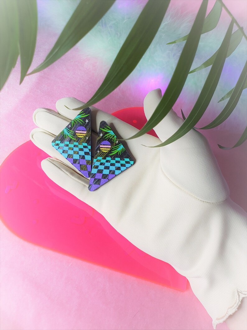 State of Mind Vaporwave Stud Boucles doreilles géométriques, rétro, années 1980, années 1990, années 80, années 90, étincelle, vaporwave, graphique, motif à damier image 5