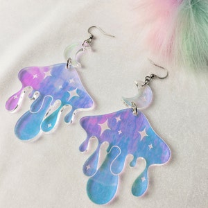 Iridescent Drip Mushroom Dangle Earrings | ORIGINAL DESIGN | Rainbow Earrings