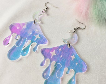 Iridescent Drip Mushroom Dangle Earrings | ORIGINAL DESIGN | Rainbow Earrings