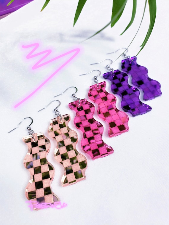 Retro Checkerboard Wave Earrings | 80s Earrings | 90s Earrings