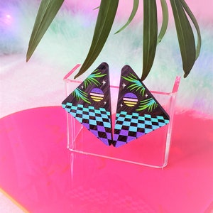 State of Mind Vaporwave Stud Boucles doreilles géométriques, rétro, années 1980, années 1990, années 80, années 90, étincelle, vaporwave, graphique, motif à damier image 2