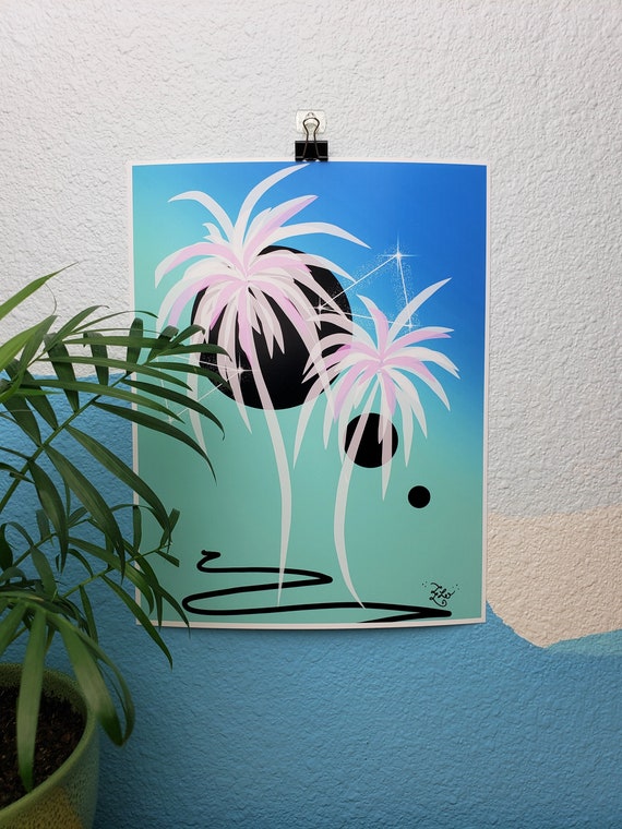 80s Vaporwave Palm Tree Print, Beach Art | Pastel Wall Decor - Etsy