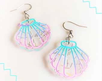 Mini pastellfärgade regnbågsfärgade skimrande glitterörhängen med snäckskal | Kustsmycken | Kawaiiörhängen | Strand | Glitter | Glitter