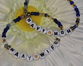 Military Seed Bead Bracelet, Navy, Mom, Wife, Daughter, Grandma, Aunt, Sister and custom