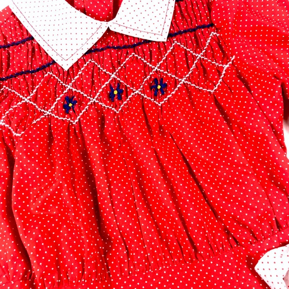 Vtg Smocked dress, Vintage kids red polka dot tun… - image 4