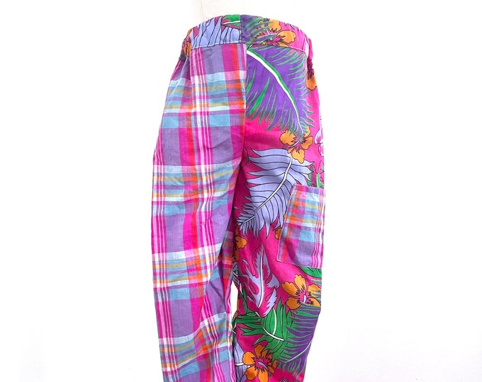 Colorblock cotton print pants, handmade kids one of a kind vintage cotton fabric pants, Size 2/3Y