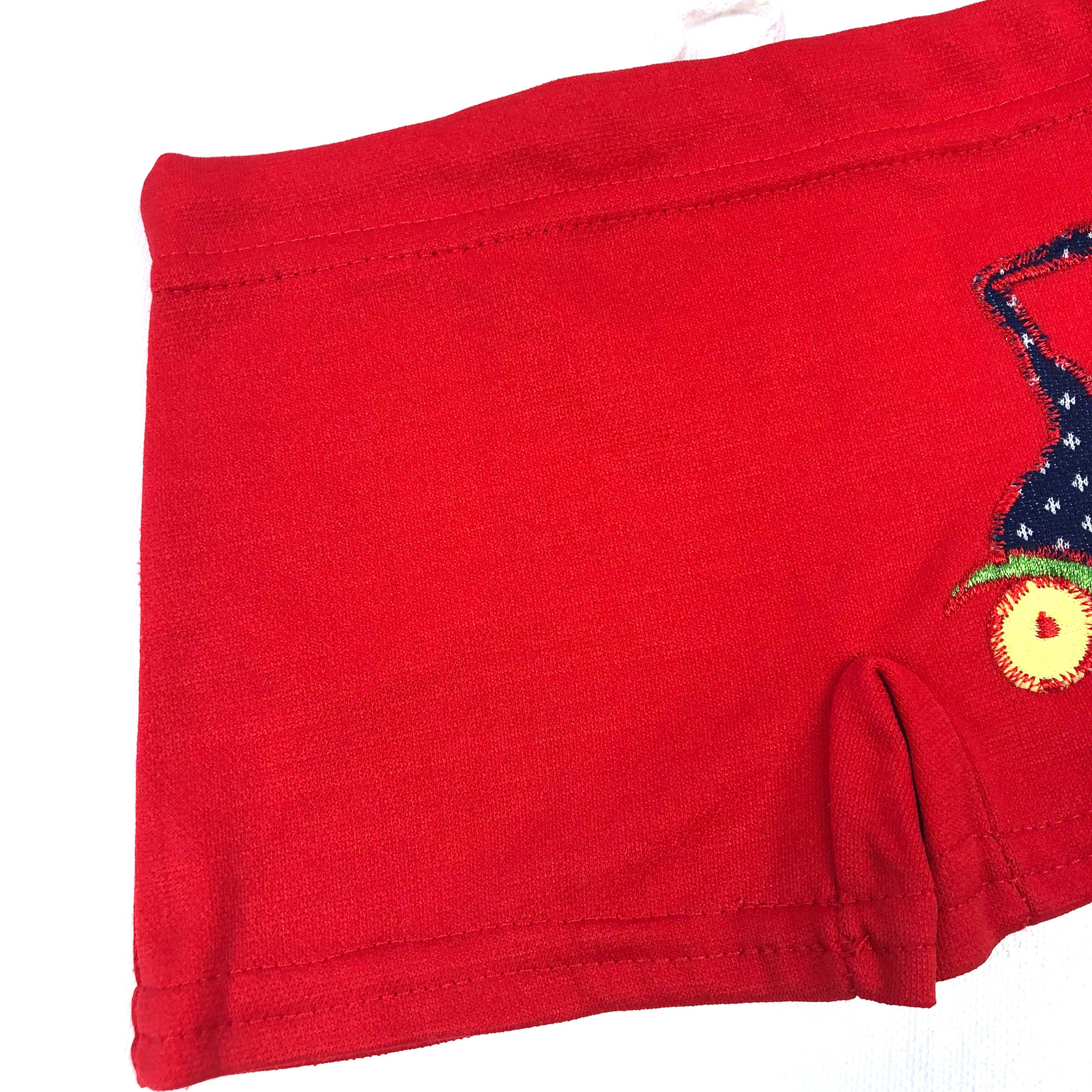 red swim trunks