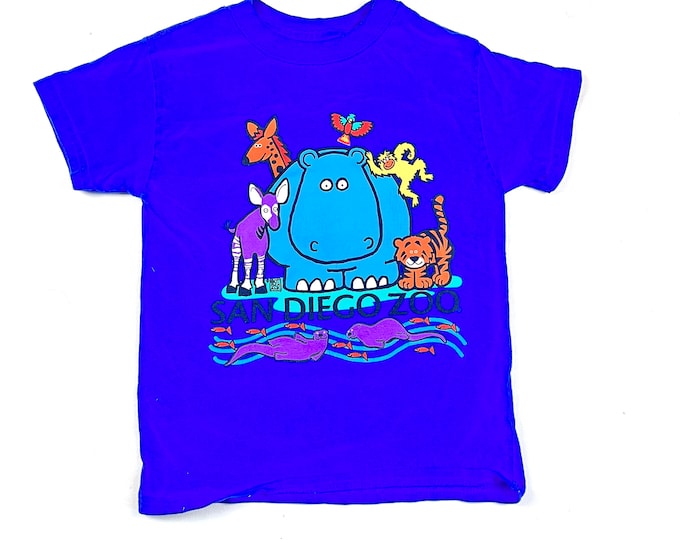 San Diego Zoo t-shirt, kids bright blue double side graphic t-shirt, Size 5/6Y