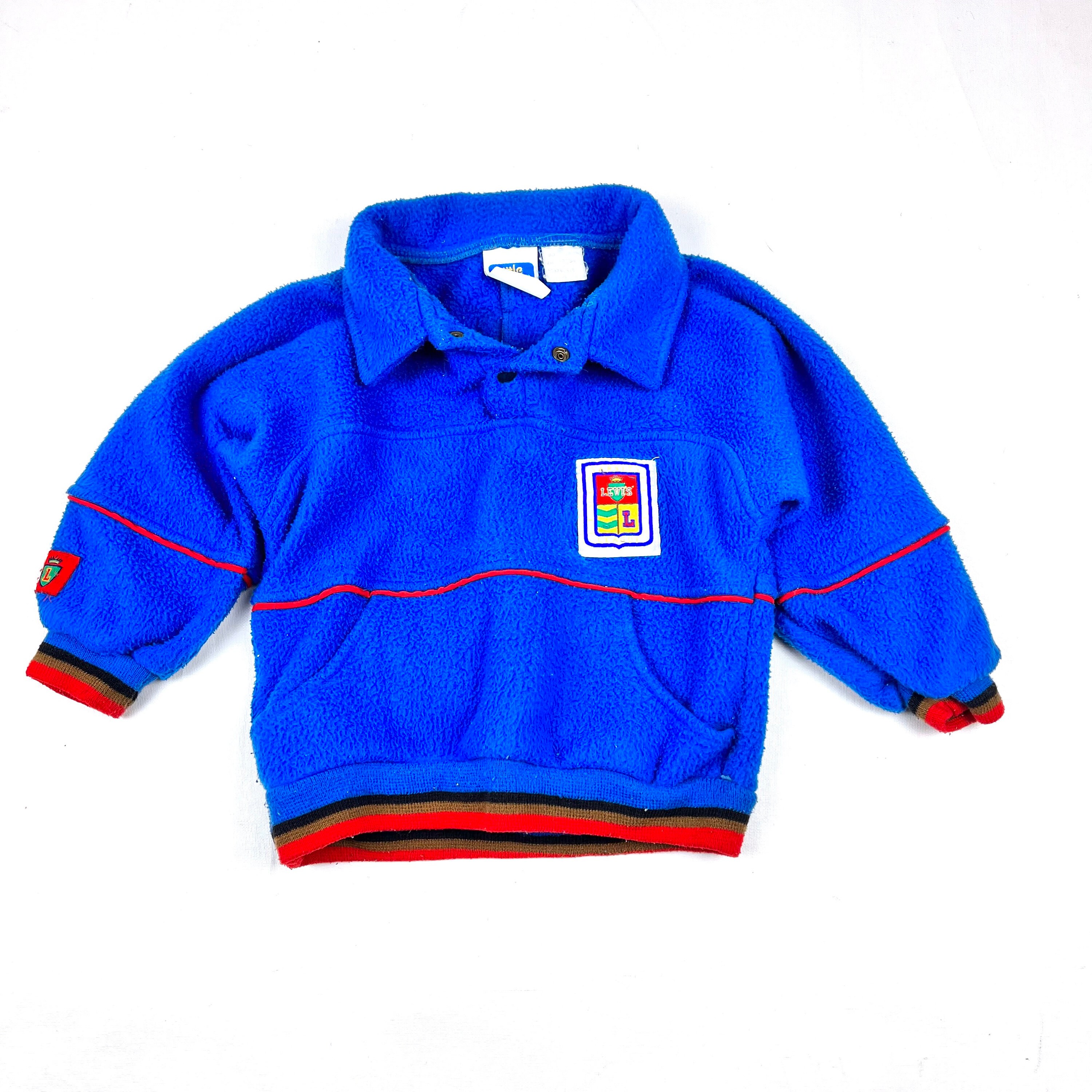 Vtg Levis fleece pullover, Vintage 80s kids Levi's blue fleece pullover  sweater, Little Levis jeans, Size 3/4Y