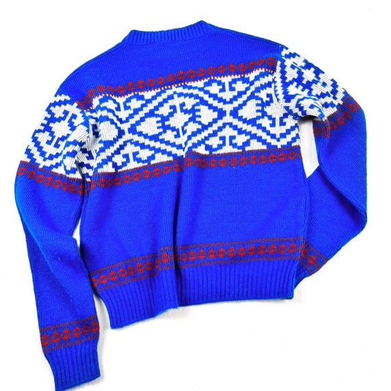 Vtg 70s ski style sweater, Teen acrylic blue red … - image 7