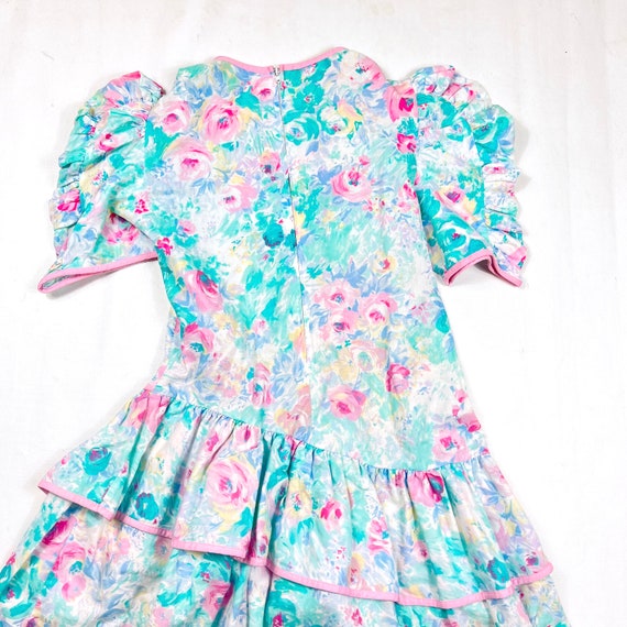 Vintage watercolor floral dress, 80's Vintage gir… - image 7