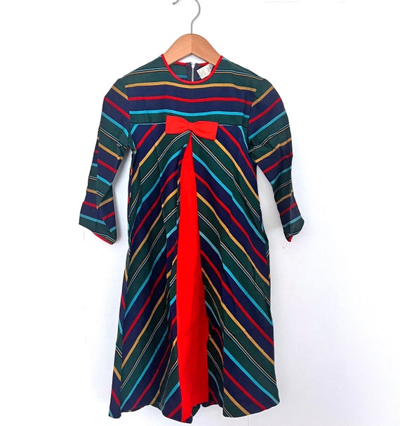 Vtg 1950's girls cotton stripe dress, Size 10Y