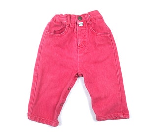 Vtg Baby Guess Jeans, Vintage Guess faded red / pink baby jeans, 80s 90s denim pants, Size 6M