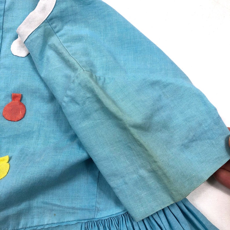 Vtg teen 50s cotton dress Size 13Y Vintage girls blue cotton fit and flare 50s Saks Fifth Avenue dress as-is