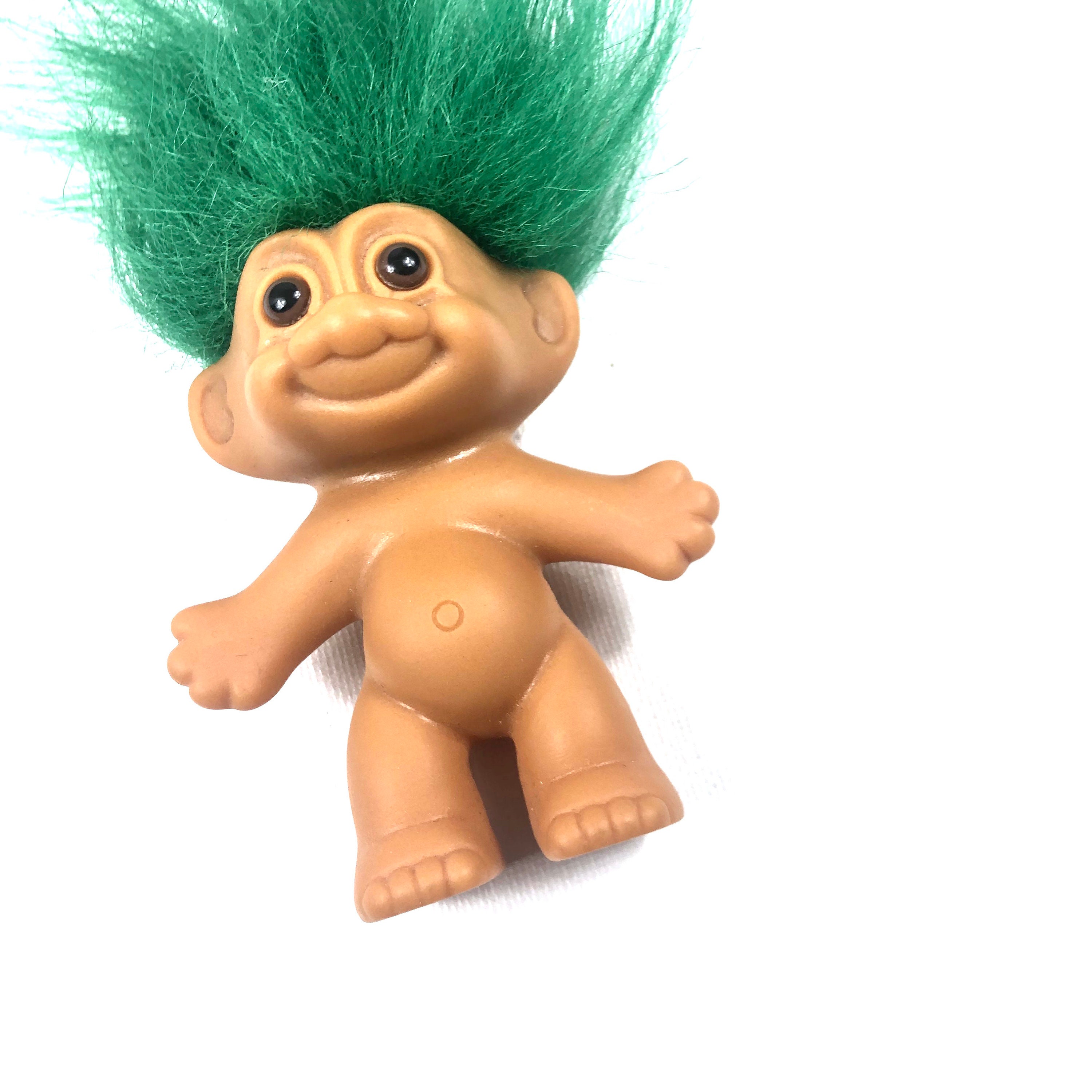 Russ troll doll, Green haired troll, Small 90's troll doll, Good luck charm