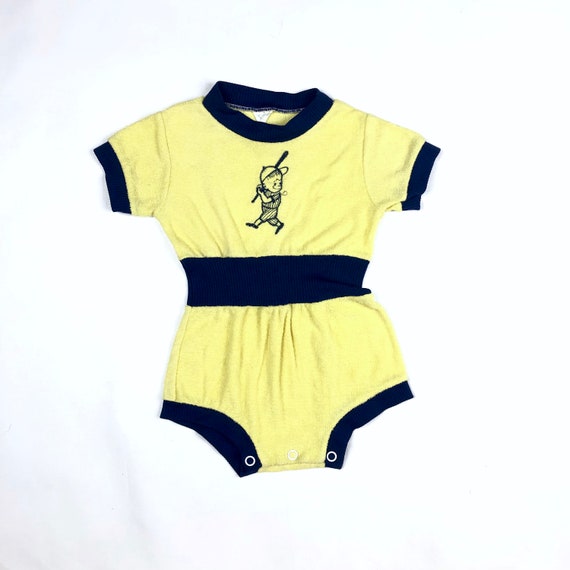 Baseball theme bodysuit, Vintage terry cloth Base… - image 1