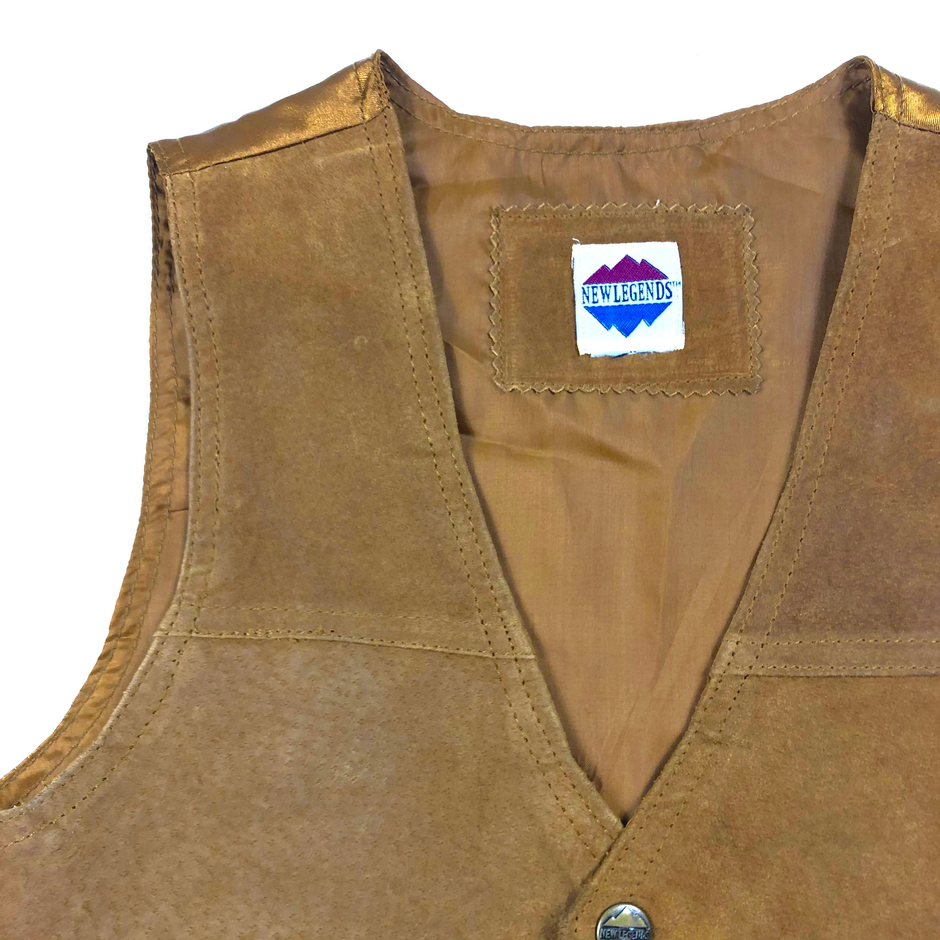 80s Suede Leather Vest Vintage Kids New Legends Leather Western Cowboy Vest Brown Suede Waistcoat Size 12y