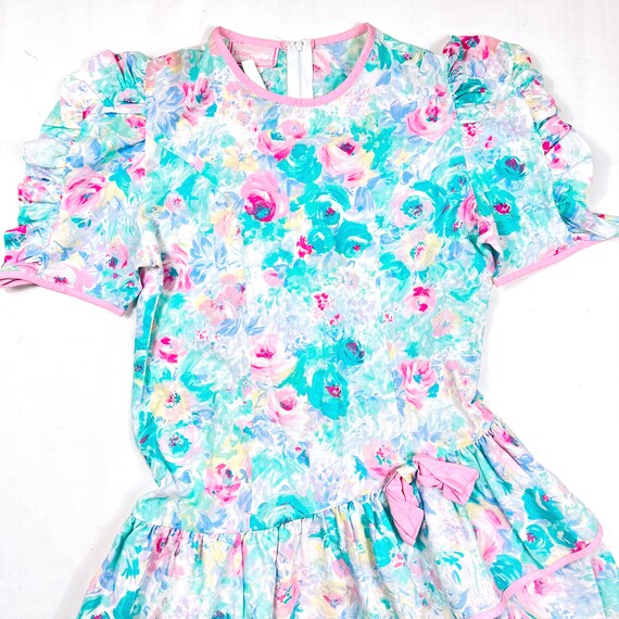 Vintage watercolor floral dress, 80's Vintage gir… - image 2
