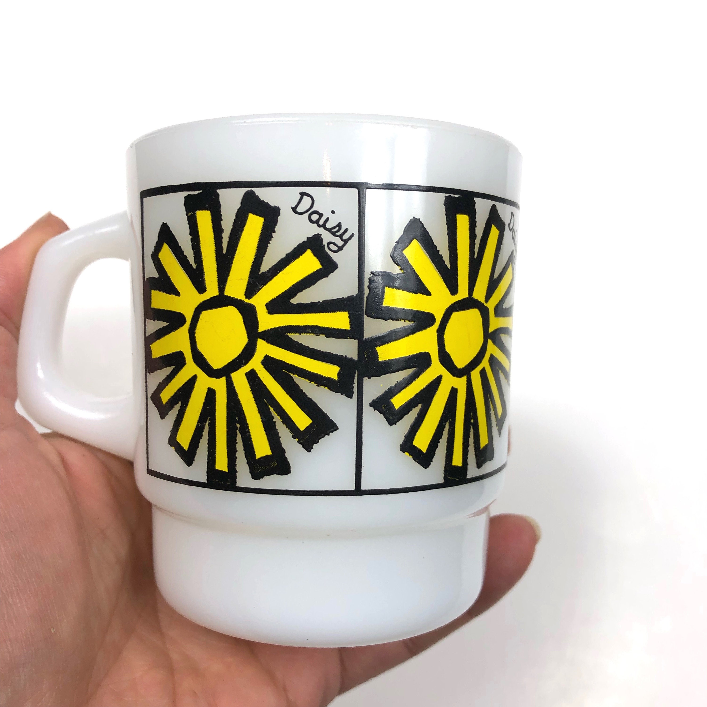 Drink & Barware Mugs Drinkware Fire king Stackable Milk Glass Yellow Coffee Cups