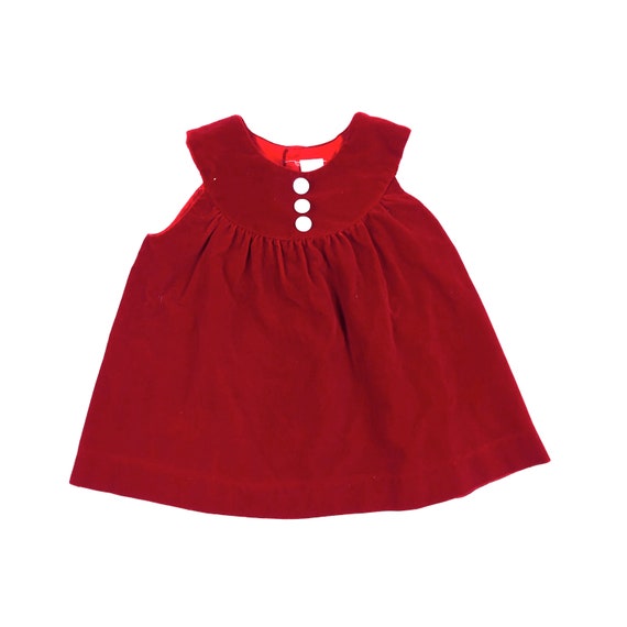 Red velvet jumper dress, Vintage girls red tunic … - image 1