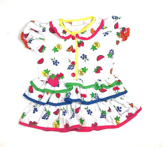 Fruit print dress, Vintage 80's colorful fruit pri