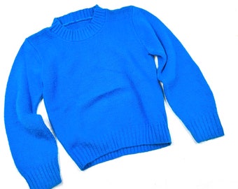 Maglione a maglia basic per bambini Vtg, maglione a maglia blu verde acqua classico degli anni '80, maglione blu pullover a maglia di base, taglia 4/5Y