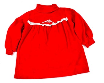 Vintage Healthtex rode velours tuniekjurk, rood rekbaar fluweel, Holiday Christmas peuter vintage peuterjurk, maat 3T