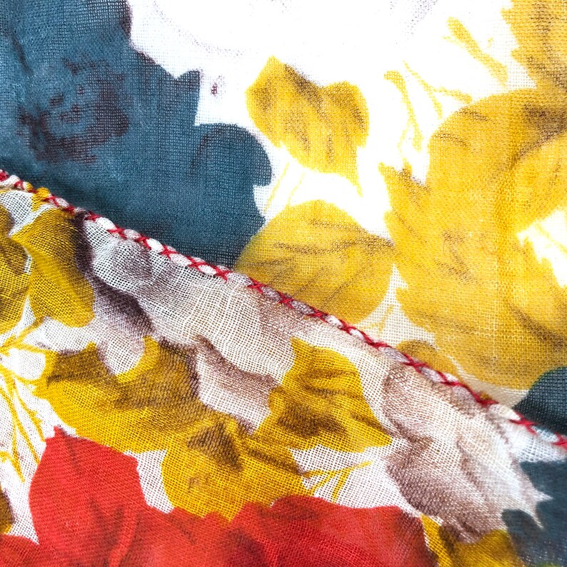 square Handkerchief Vintage floral handkerchief hand sewn hem fall florals hankie