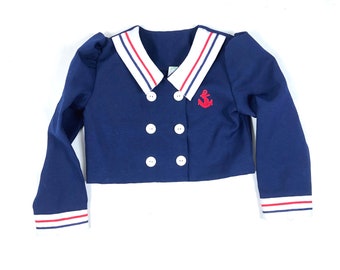 Kids nautical sailor jacket, Vintage navy blue sailor crop jacket, Girls sailor jacket, Size 6Y