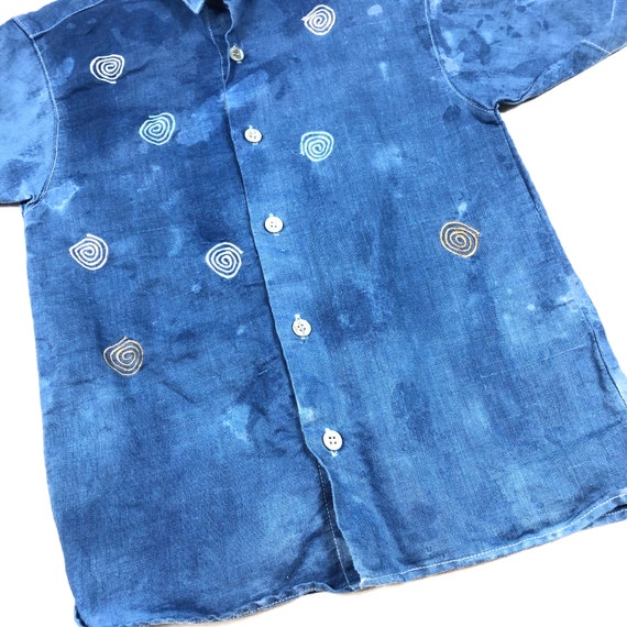 Kids overdyed indigo short sleeve button down shi… - image 3