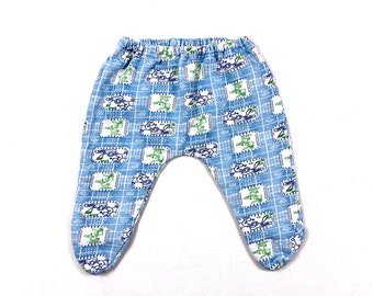 Baby unisex sweatpants, Vintage blue printed pull on sweatpant with footies, Vintage 80s baby sweatpants, Size 3M