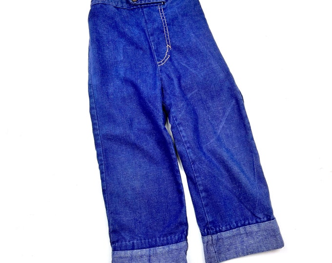 Vintage toddler cotton denim pant, Pull-on style dark cotton blue jeans, Thomas 70s pant, Size 4T