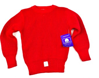 Kids 80s cotton knit sweater, Deadstock Vintage 80's red ribbed pullover sweater, Size 3T