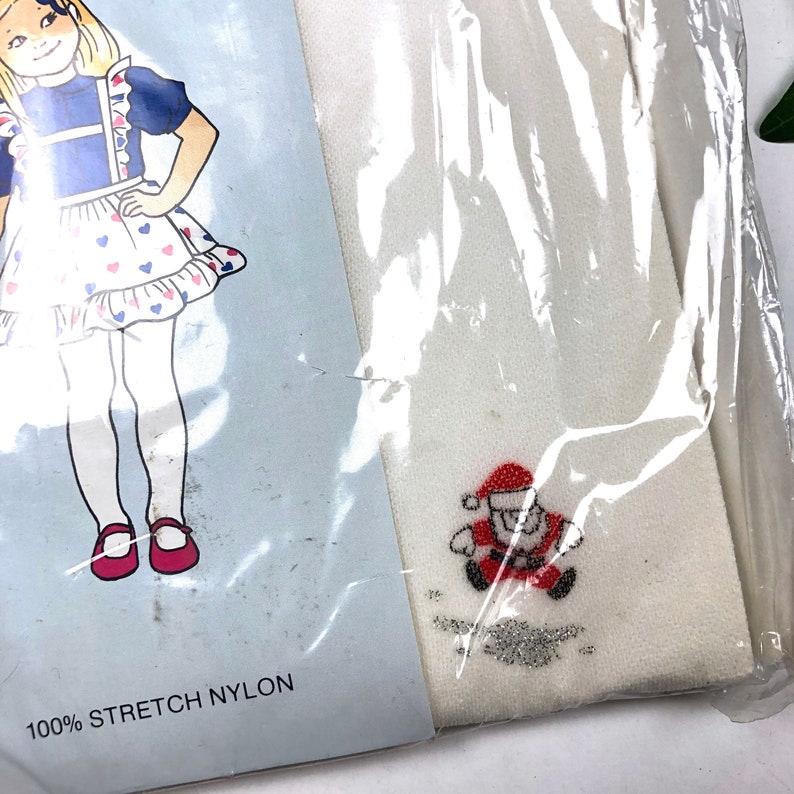 Size 4-6Y Christmas theme santa nylon fashion tights Vintage girl/'s Santa Christmas printed white tights girls vintage tights