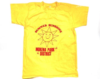 Vintage Kids souvenir t-shirt, Kids single stitch Summer Sunshine Mokena Park District t-shirt, Bright yellow tee, Size 14Y