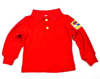 Vtg 80's shirt, Vintage kids bright red long sleeve polo collared top, Size 18M