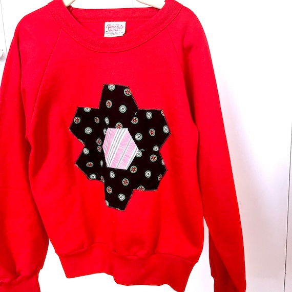 Kids red sweatshirt with patchwork, New Old Stock… - image 4