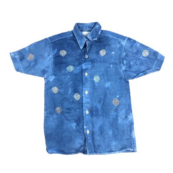 Kids overdyed indigo short sleeve button down shi… - image 1