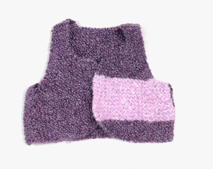 Kids handmade knit vest, Kids knit waistcoat, kids purple pink hand knit sleeveless sweater, Size 4Y