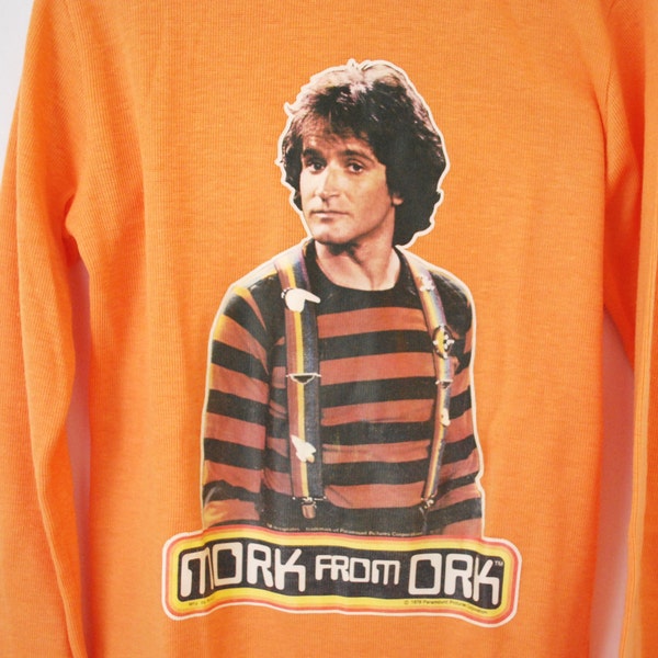 Vintage kids Mork & Mindy turtleneck, 1978 Paramount Mork graphic shirt, collectible Mork and Mindy, turtlneck, Youth Size 14- 16 RKT-31