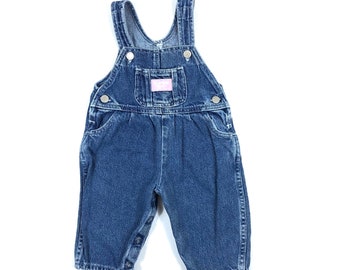 OshKosh denim overalls, Vintage girls denim overalls, 90's Oshkosh Girl's pleated dungarees overalls, Size 12M