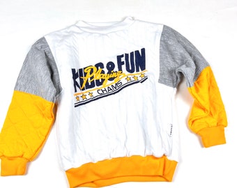 Felpa per bambini Vtg anni '80, felpa trapuntata girocollo vintage, pullover streetwear per bambini anni '80, taglia 7/8Y