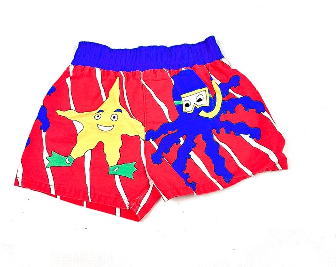 Vintage kids  shorts, Funky sea creature print summer shorts, Size 3Y