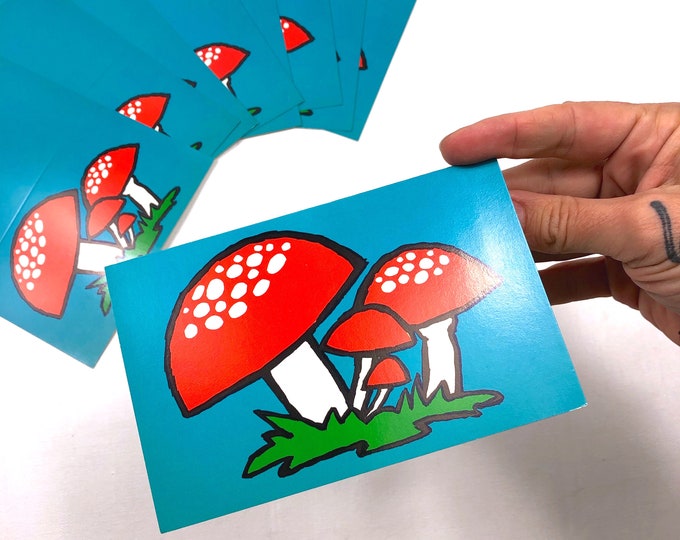 Deadstock 60's Mushroom card, 60's mushroom screen print folded card, unused deadstock, blank card.