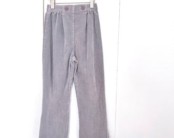 Vtg Kids grey cord pants, 80's solid grey pull-up elastic pant, Size 6Y