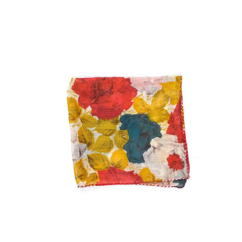 square Handkerchief Vintage floral handkerchief hand sewn hem fall florals hankie